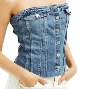Tractr Denim Corset Top Size Small New  Tiny Flaw